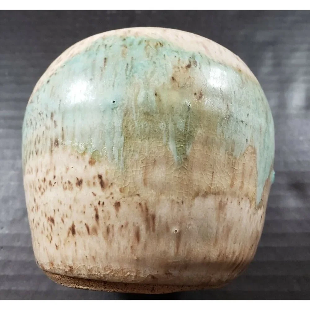 Vintage Artisan Aqua Blue Brown Speckled Glazed 5